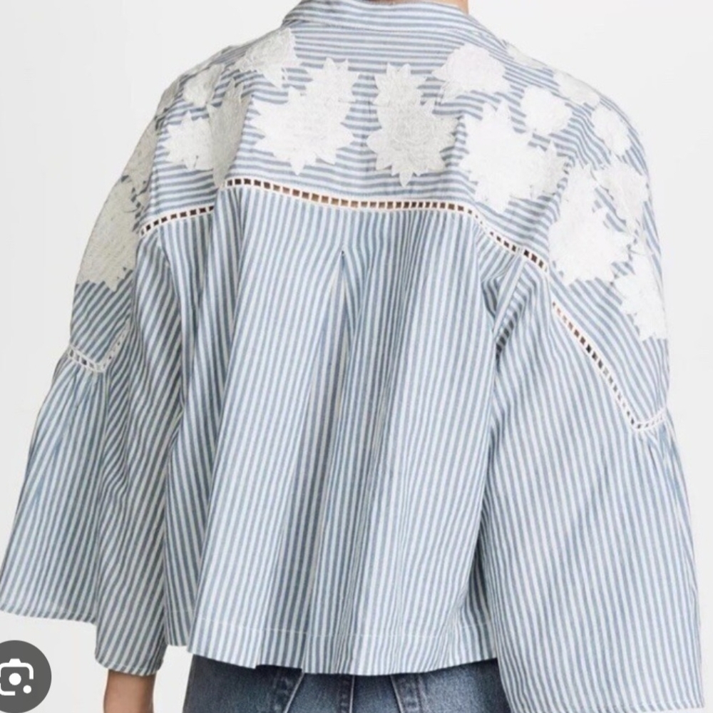 Free People Blue and White Striped Blouse - Picture 3 of 8